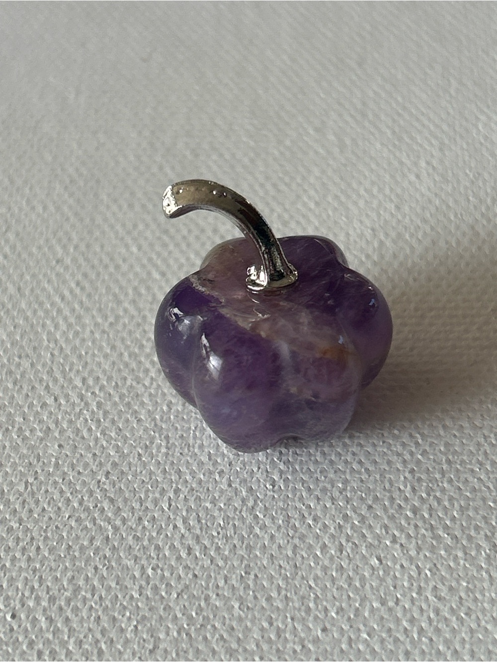 Amethyst carved pumpkin figurine with silver stem